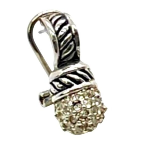 Vintage 90s Pave CZ Silver Tone Renaissance Revival Design Pierced Earrings - Picture 3 of 5